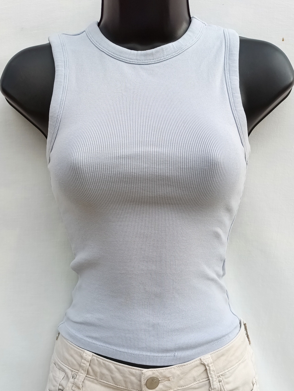 Zara Light Gray/Blue Stretch Ribbed Sport Tank Top Size Small
